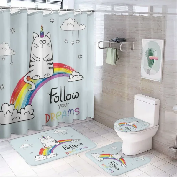 Follow Your Dreams Rainbow on a shower curtain
