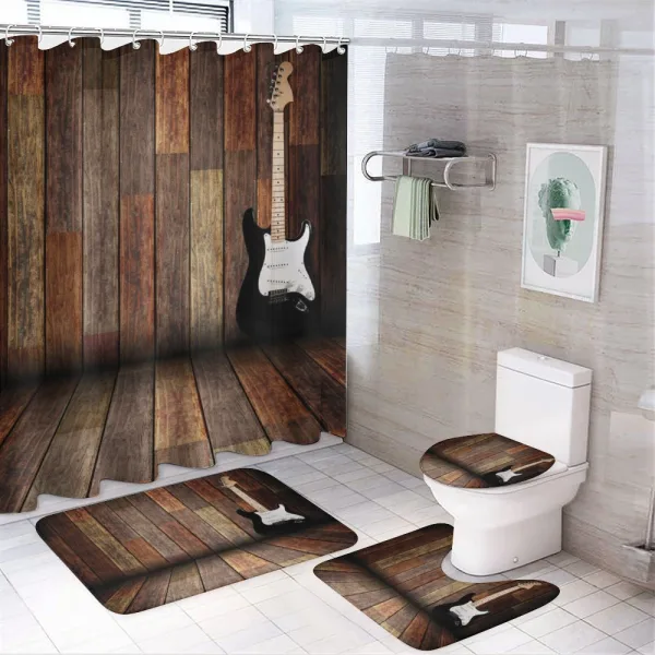 Guitar Wood Room on a shower curtain