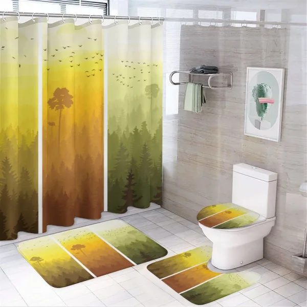 Hills Trees and Birds on a shower curtain