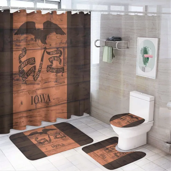 Iowa Flag on Wood Planks on a shower curtain