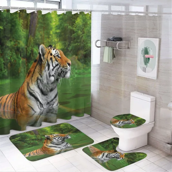 Siberian Wild Cat in Lake on a shower curtain