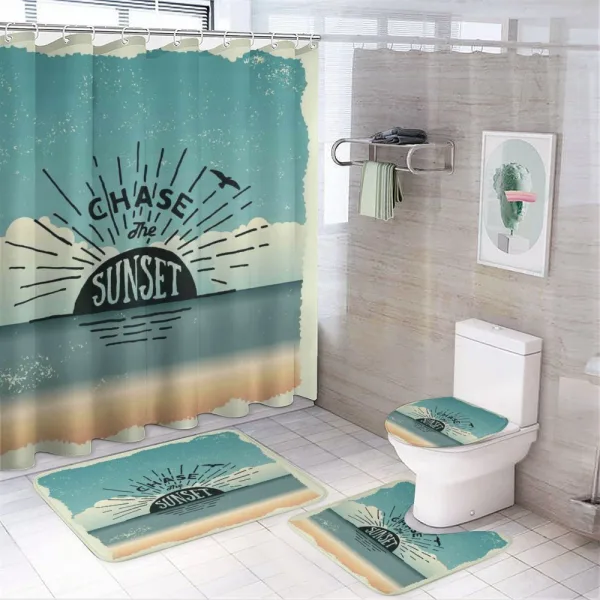 Typographic Chase the Sunset on a shower curtain