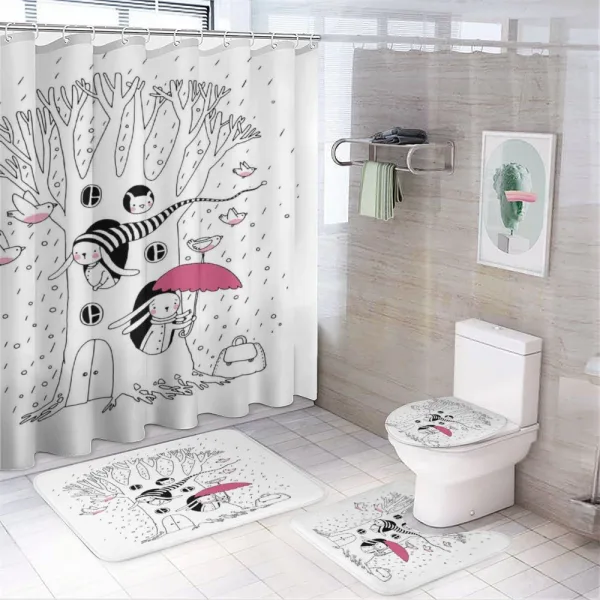 Birds Rabbits Tree Rainy on a shower curtain