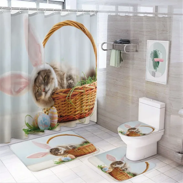 Cat as Easter Rabbit on a shower curtain