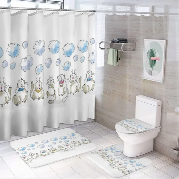 Cats Sitting with Collars on a shower curtain