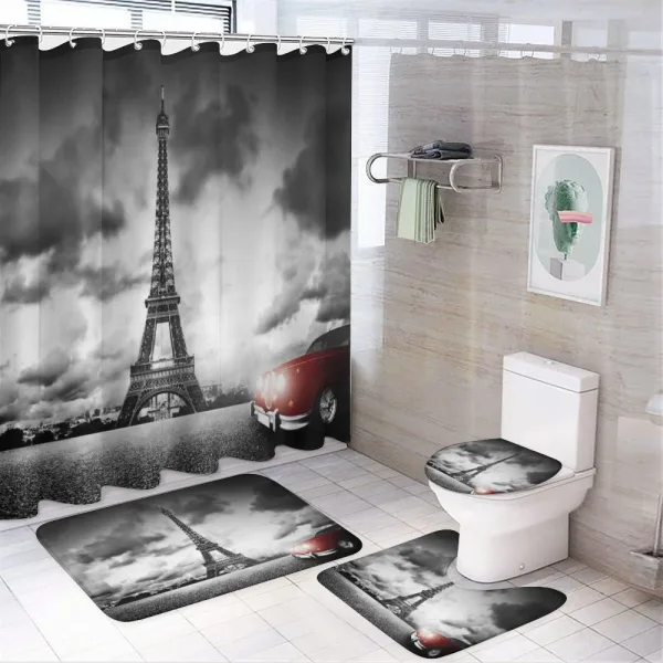 Eiffel Tower Cloudy Day on a shower curtain