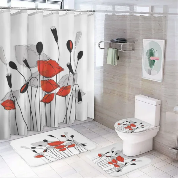 Hand Drawn Poppy Flowers on a shower curtain