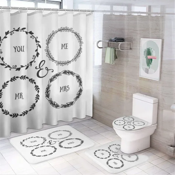 Hand Drawn Wreath Motifs on a shower curtain