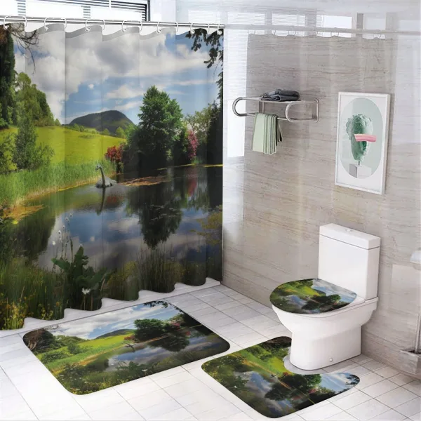 Lake by Meadow Rural on a shower curtain