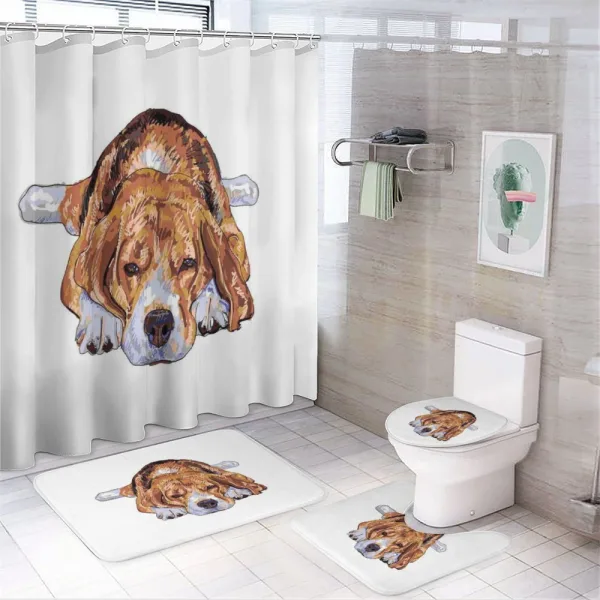 Old Dog Resting Sketch on a shower curtain