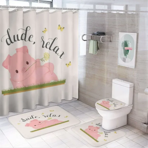 Pot Belly Pink Piglet on a shower curtain