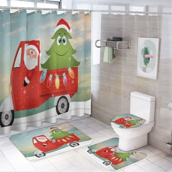 Santa Vintage Truck on a shower curtain