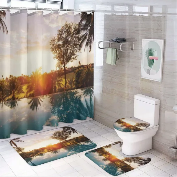 Swimming Pool Sunset on a shower curtain