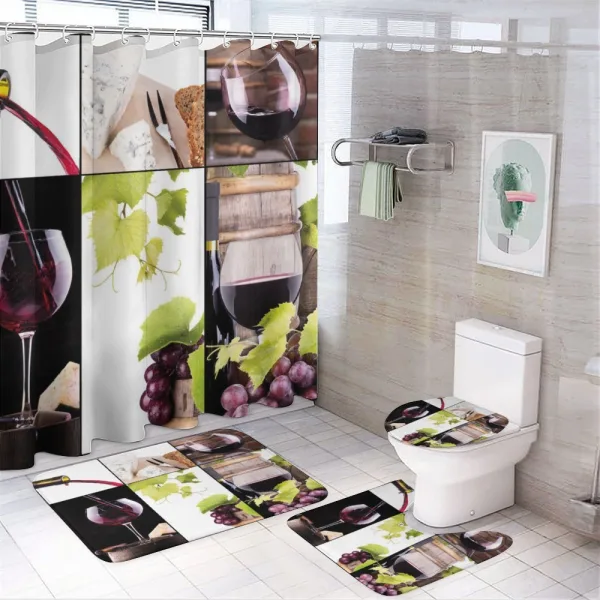Themed Bottle Wineglass on a shower curtain