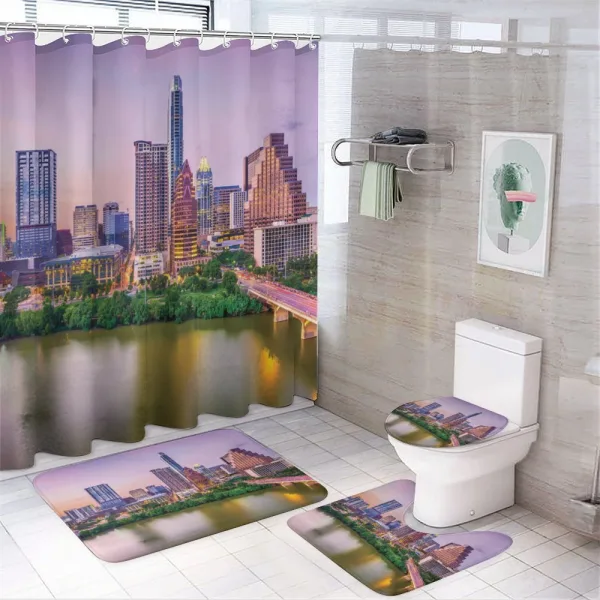 Urban Scene Image and River on a shower curtain