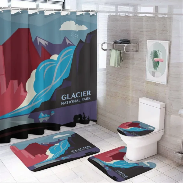 Abstract Mountains and River on a shower curtain