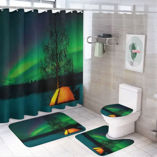 Camping Tent Field on a shower curtain