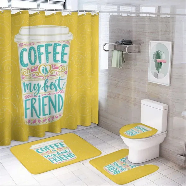 Coffee My Best Friend Text on a shower curtain