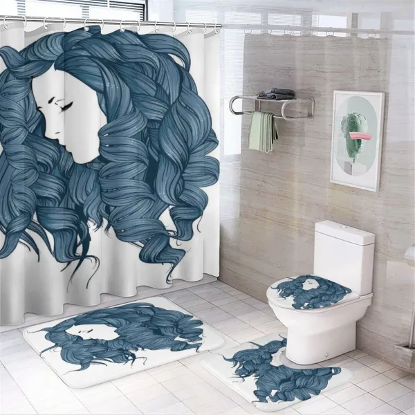 Dark Blue Funky Boucles on a shower curtain
