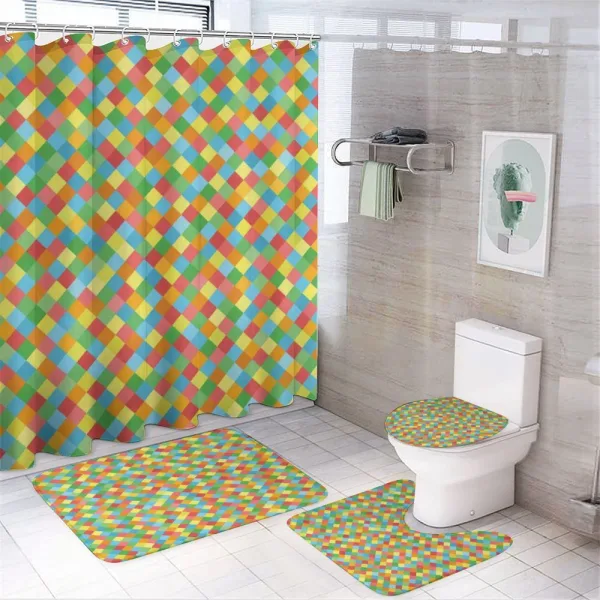 Diamond Form Diagonal Mesh on a shower curtain