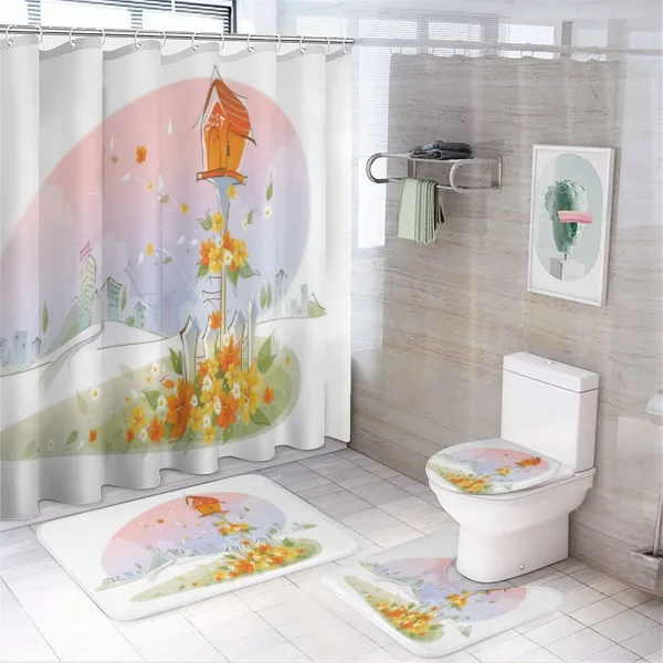 Floral Nest of Birds on a shower curtain
