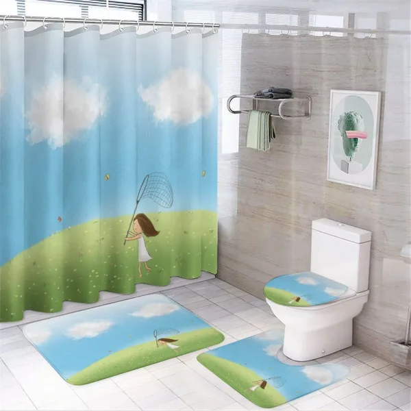 Girl Chasing Butterflies on a shower curtain