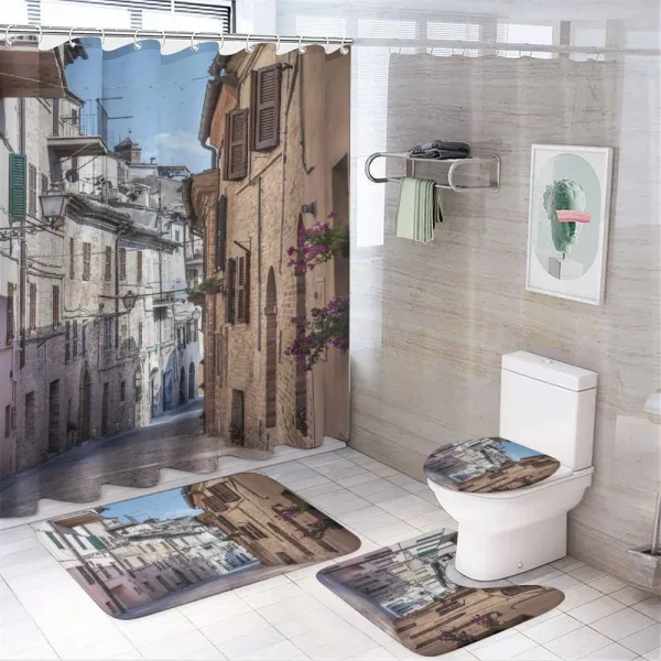 Italian Town Street on a shower curtain