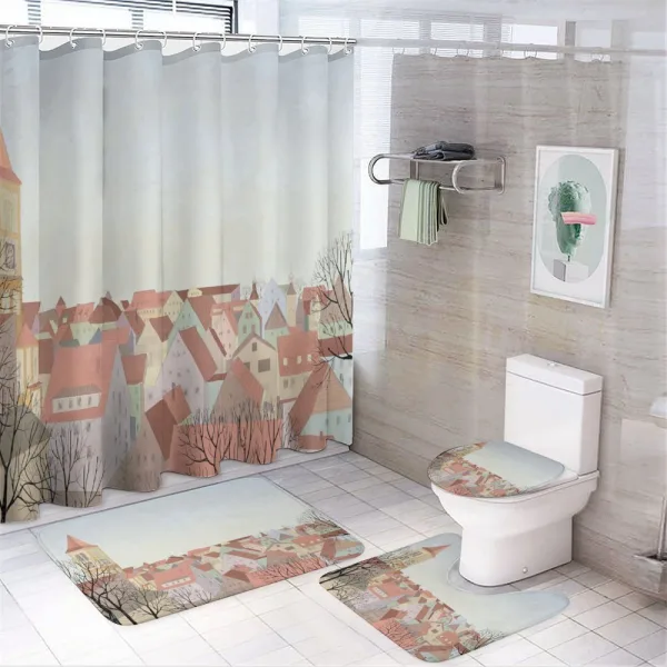 Pedestrian Town Cityscape on a shower curtain
