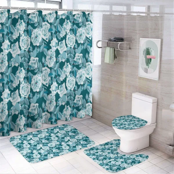 Aquatic English Rose Flowers on a shower curtain