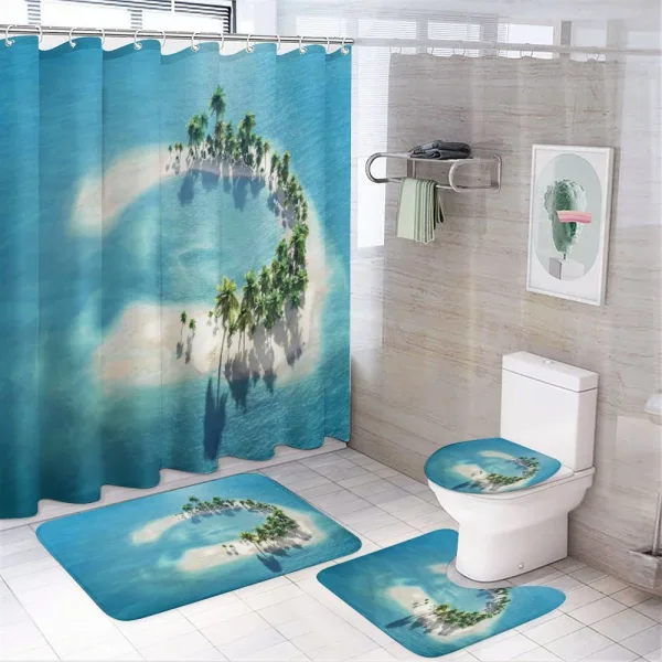 Atoll Palm Trees Ocean on a shower curtain
