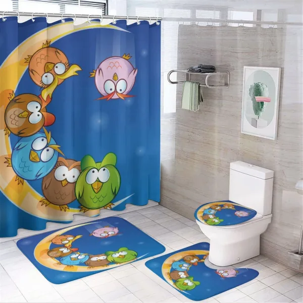 Cartoon Moon Owls Playing on a shower curtain
