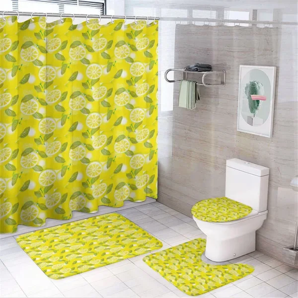 Fresh Lemons with Leaves on a shower curtain