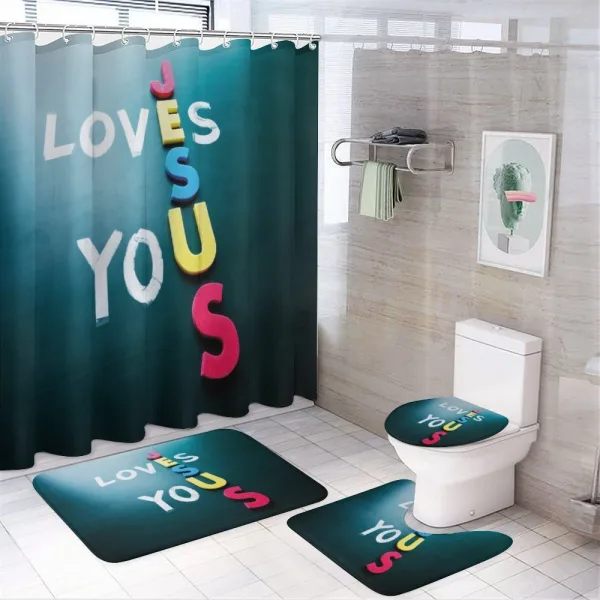 He Loves You Phrase Colorful on a shower curtain