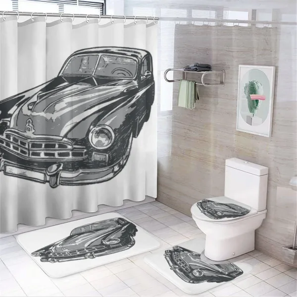 Retro Car Detailed Hood on a shower curtain