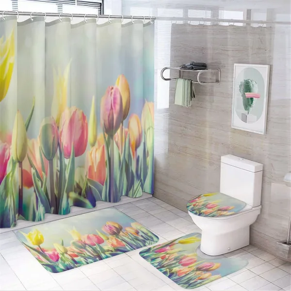 Tulips Flower Bed Park on a shower curtain