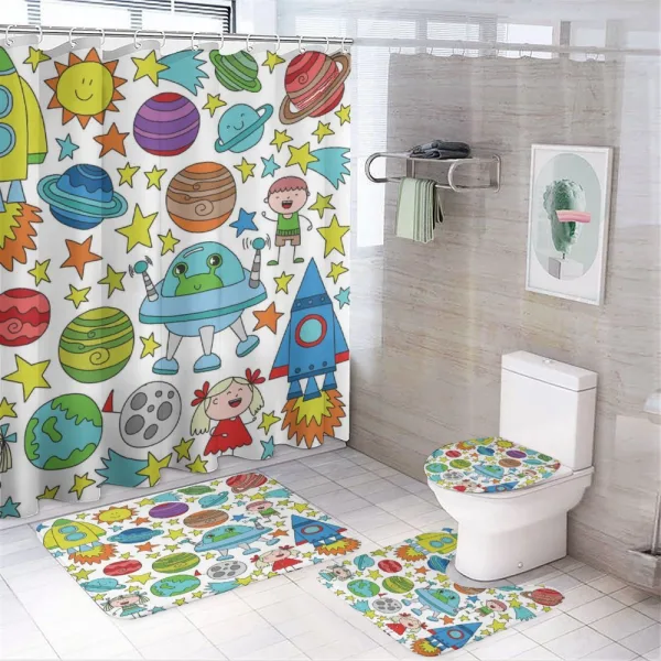 Vivid Childish Outer Space on a shower curtain