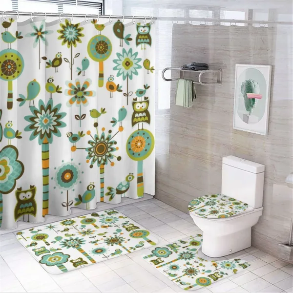 Birds Flowers Trees on a shower curtain