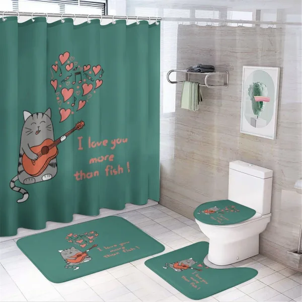 Cartoon Cat Sings on a shower curtain