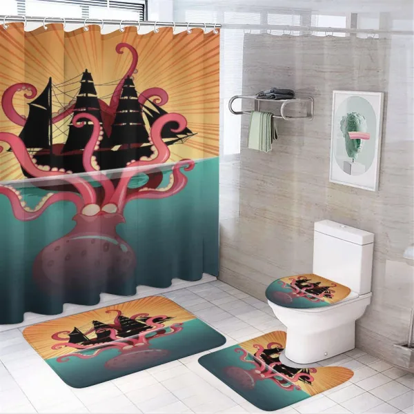 Coral Sea Monster Folk on a shower curtain