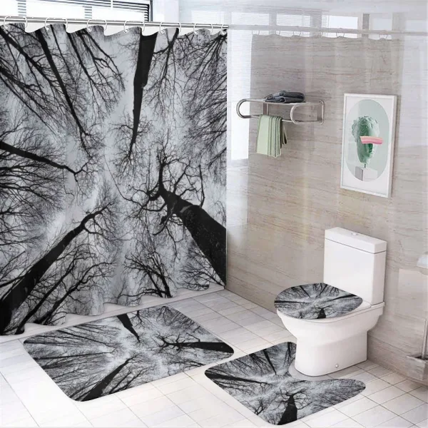 Dark Winter Forest Tree on a shower curtain