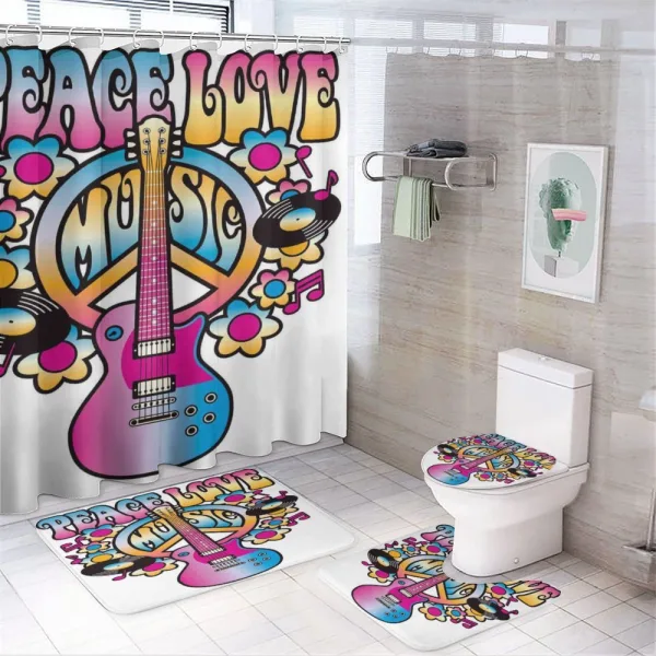 Peace Love Vinyl Music on a shower curtain