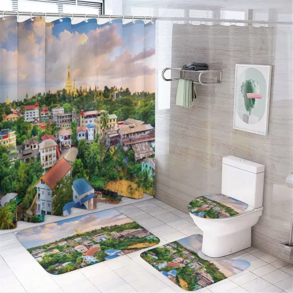 Village Skyline Scene on a shower curtain