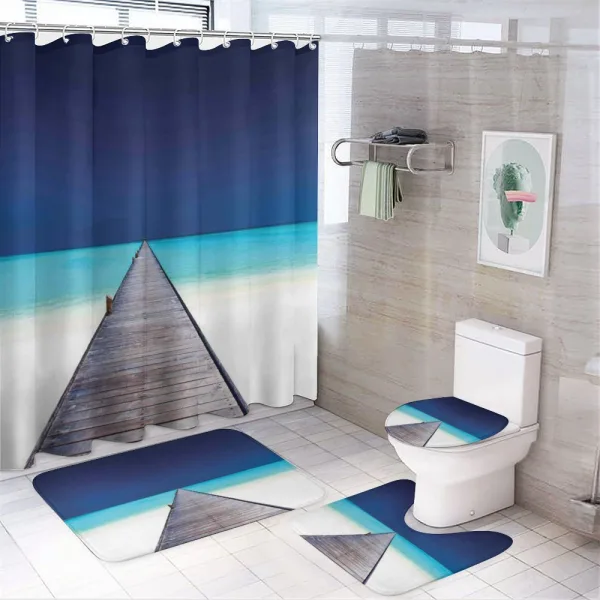 Wooden Path into Ocean on a shower curtain