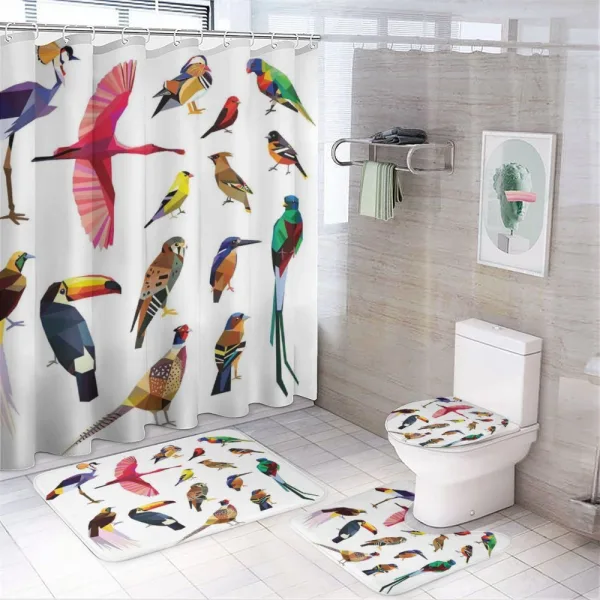 Bird Set Poly Design on a shower curtain