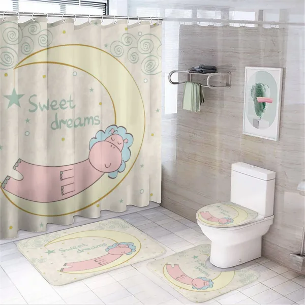 Cartoon Hippo Sleeping on a shower curtain