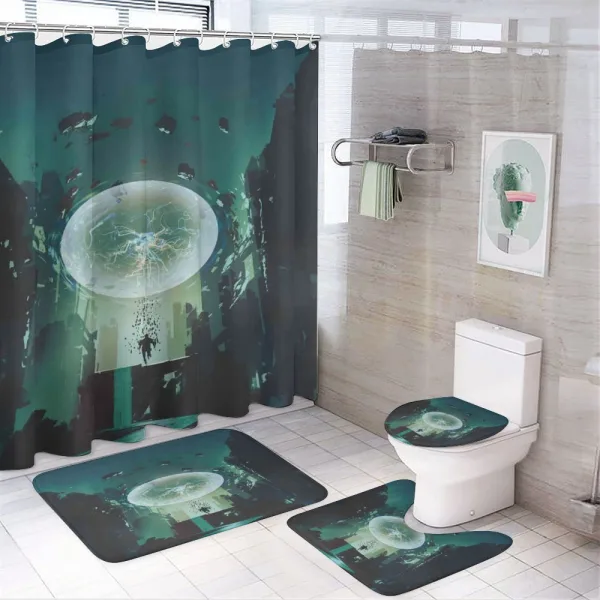 Dark Magic Fiction City on a shower curtain