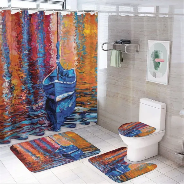 Dark Sea Fishing Boat on a shower curtain