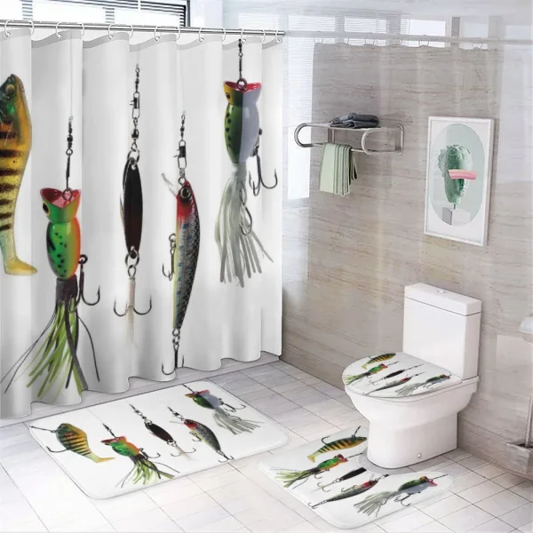Fishing Baits Hobby Leisure on a shower curtain