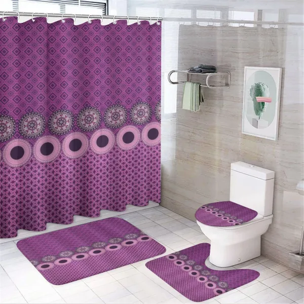 Geometric Oriental Composition on a shower curtain