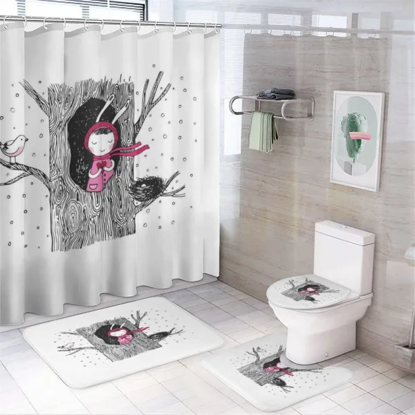 Girl in Hollow with Heart on a shower curtain
